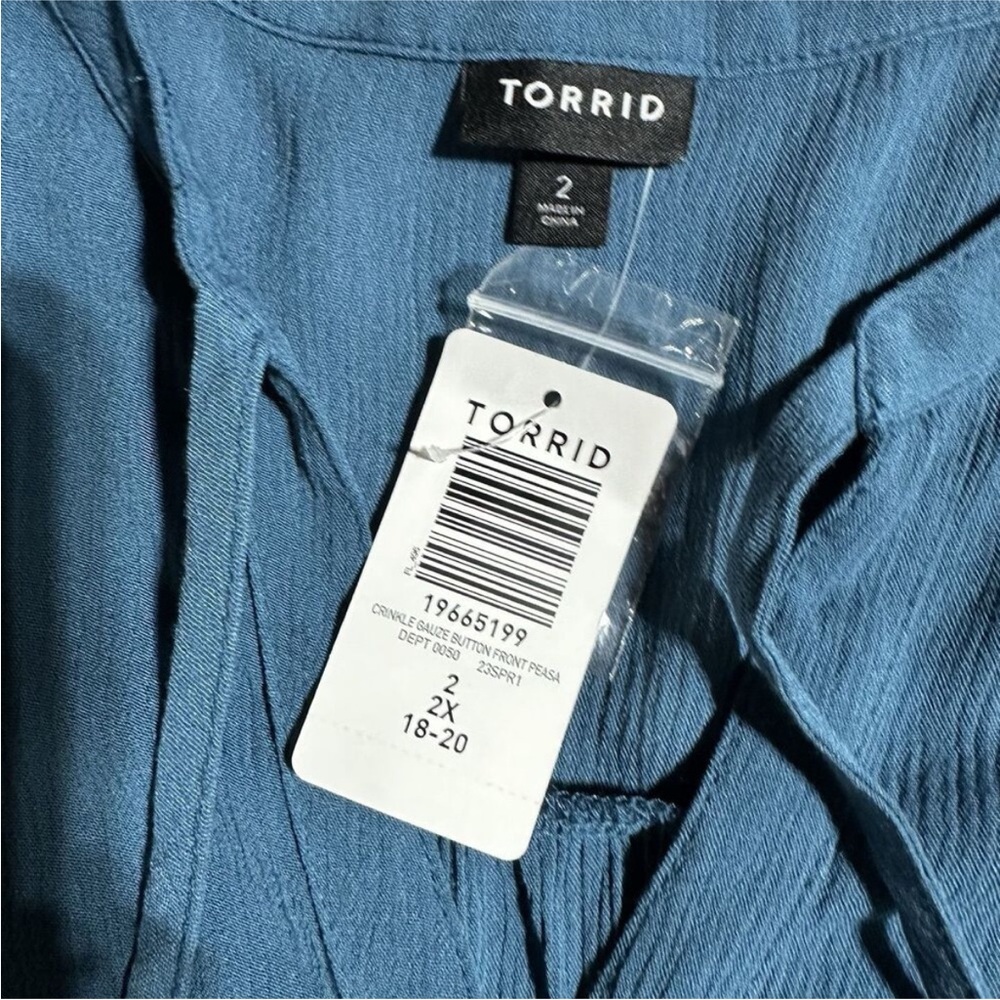 Torrid Blue Button-Front Peasant Blouse - Picture 4 of 5